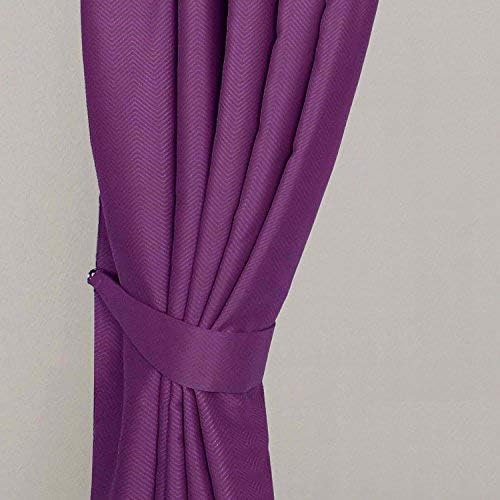 HOMESCAPES Aubergine Curtain Tie Back Pair Herringbone Chevron Textured Retro Geometric Design 2 Tie Backs For Curtain Pair Coordinating with Blackout Thermal Curtains. Free Sample Swatches Available