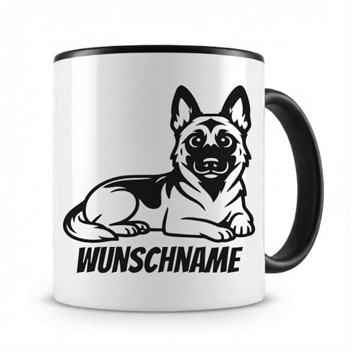 Samunshi® Hunde Tasse Malinois mit Name Personalisierte Tasse Namen personalisierbar Teetasse oder Kaffetasse für Hunde und Akita Fans schwarz 300ml