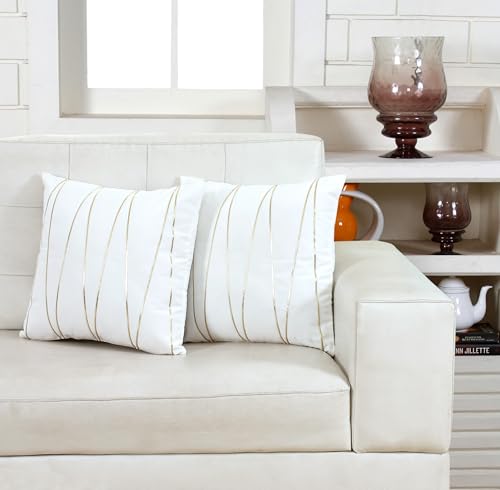 Image of Amazon Brand - Umi Gold Leather Striped Pack of 2 Throw Pillow Covers Velvet Decorative Cushion Covers Cases for Sofa Bedroom Livingroom Car 22 x 22 in White Color