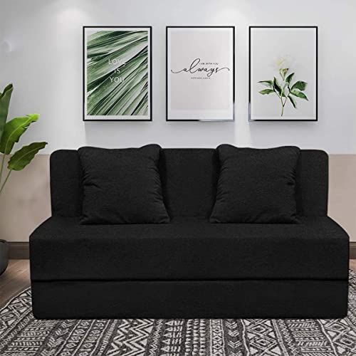 Image of Aart Store 3 Seater (5x6) Space Saving Foldable Sofa Cum Bed with Removable Washable Fabric Cover (Black)
