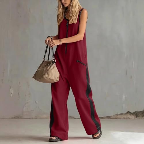 Overol de moda con cuello en V que estiliza la figura para salir rosso 2