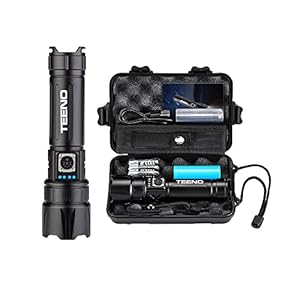 teeno lampe torche led ultra puissante, lampe de poche rechargeable,5 modes d'éclairage, 10 000 lumens, rechargeable par usb, pour camping, randonnée, urgence
