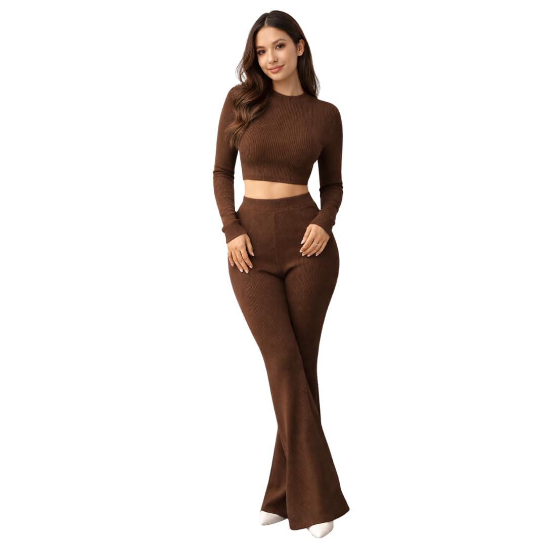 TANUSHK Ribbed Knit Crop Top and Flare Pants Coord Set, Long Sleeve Two Piece Outfit, Multiple Colors, Small to 2XL - Review, Price and Buying Guide