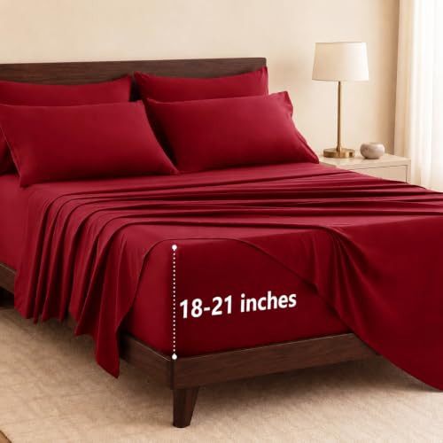 Image of CozyLux 6-Piece Cal King Sheet Set, Fits 18-21 Inch Mattresses, Oeko-TEX