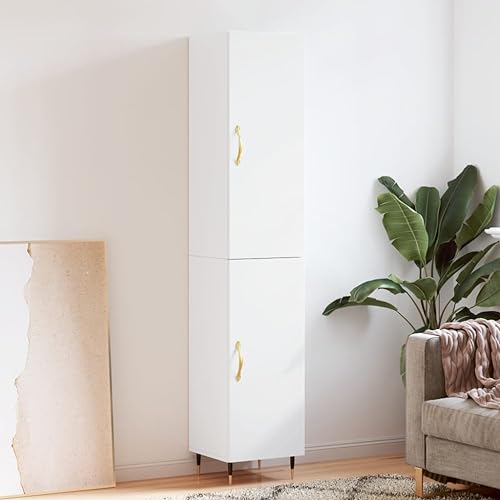 AJJHUUKI Muebles de exterior - Highboard blanco 34,5 x 34 x 180 cm, muebles de madera de ingeniería