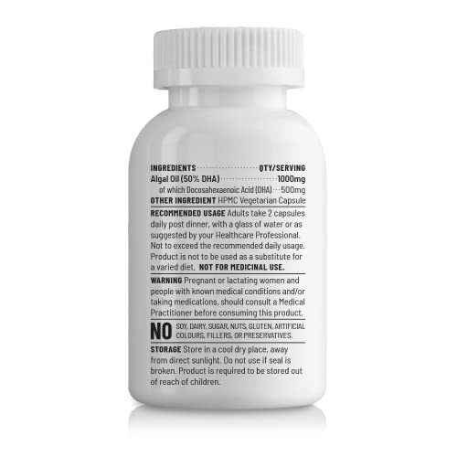 Image of Unived OVEGHA Plant-Based Omega-3 DHA | 1000mg Algae Oil 500mg DHA Per Serving | for Heart, Hair, Skin, Joint, Brain & Eye Health | 60 Vegan Capsules
