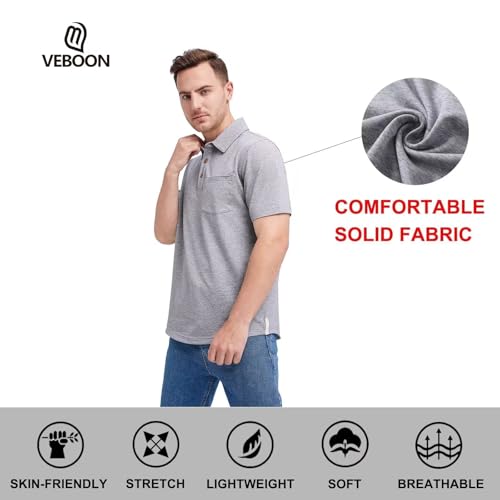 Mens Long and Short Sleeve Polo Shirts Pocket Casual Solid Cotton Blend Drop Cut Collared Polo Shirts for Men4