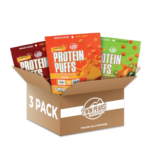 Twin Peaks Ingredients Low Carb, Keto Friendly Protein Puffs, (Variety Pack, 2.1 Ounce), 2 Servings, 3 Pack (60g, 42g Protein, 4g Carbs)