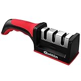 Quttin - Afilador de Cuchillos de Tres Filos. Afilador Profesional Manual con Rodillos Cerámicos en color Rojo - Negro. Recupera la Utilidad de Todo Tipo de Cuchillos