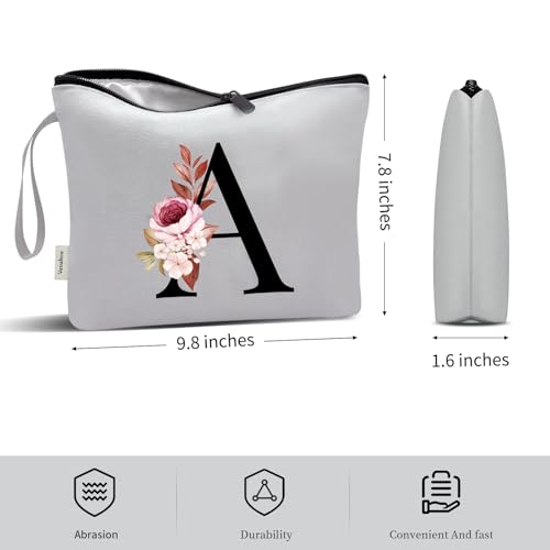 Image of Vavabox A-Z Personalized Makeup Bag, Birthday Gifts for Women Mom, Gifts for Best Friend, Bride Bridesmaid Cosmetic bag (A, Grey)