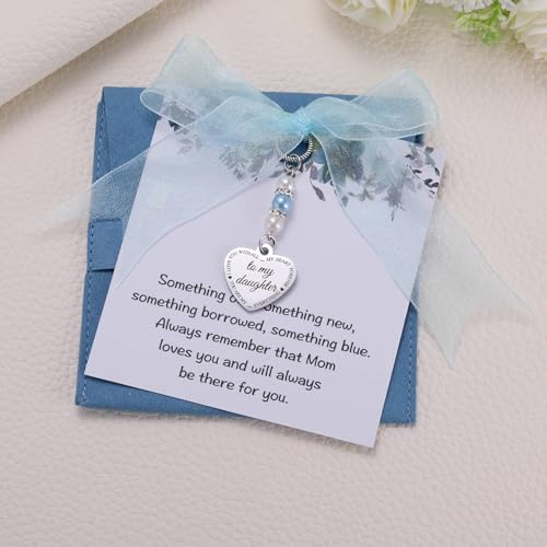 Image of MIXJOY Something Blue Gift for Bride, Wedding Day Bridal Blue Pearl Angel Wings Bouquet Garter Charm for Bride to Be