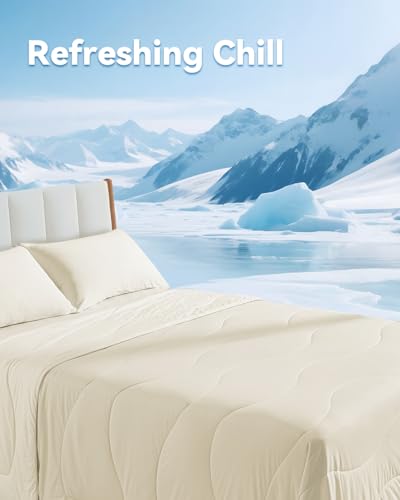 Bedtter® Luxe Cooling Comforter King, Cooling Blanket for Hot Sleepers, Q-Max>0.46 Sorona and Tencel Filling, Double-Sided Cold Breathable Lightweight Blanket, 106"x90", Ivory
