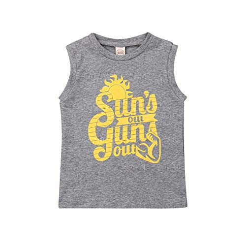 Toddler Kids Baby Boys Girls Tops Sun's Out Guns Out Vest Tank Tops Sleeveless Cotton T-Shirt Tee Summer Outfit (Grey, 2-3t)