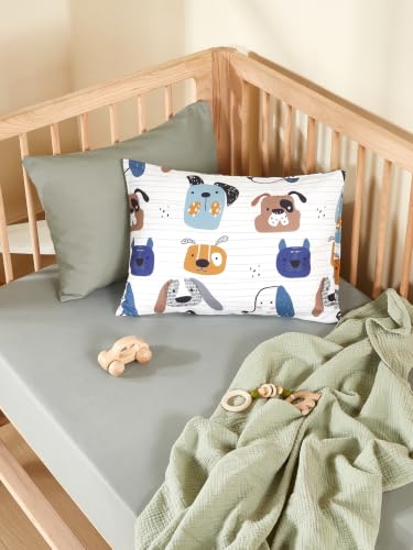 Image of TILLYOU Toddler Pillowcases 13 x 18 Travel Pillow Case 2 Pack, Kids Pillowcases Machine Washable with Envelope Closure, Puppy Land
