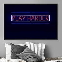 Framed Canvas Wall Art Illuminated Words 3D Industrial Inspirational Multicolor Neon Pop Art Quotes Typography Urban - 16x24 inches