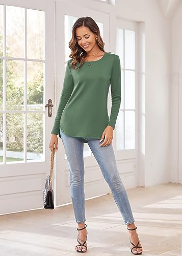 Image of Herou Women's Casual Long /Short Sleeve T Shirt Crewneck with Side Split Fall Pullover Loose Tunic Sweater Tops