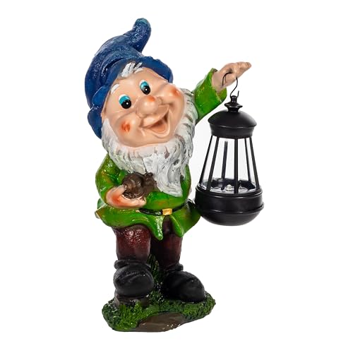 Birendy wunderschöne Gartenzwerge - Verschiedene Motive - auch mit LED Solar-Beleuchtung (Mit Schnecke 33cm hoch)