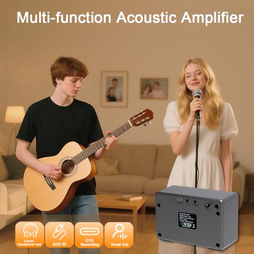 Image of Yuer BA-10Pro 10W Acoustic Guitar Amp, Portable Vocal & Guitar Amplifier with Digital Delay /Reverb Effect Headphone Jack /OTG for Recording, Practice, Travel Guitars Amp with Carry Bag