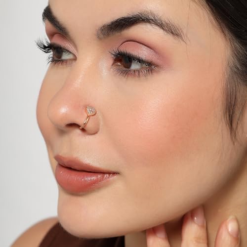 Image of Nilu's Collection Rose Gold American Diamond Non Piercing Nose Pin for Women | Elegant Flower Nose Stud | Minimal Clip-On Nose pin | Anti-Allergy | Anti-Tarnish | Office Wear | Daily Wear | office Wear | Non Piercing