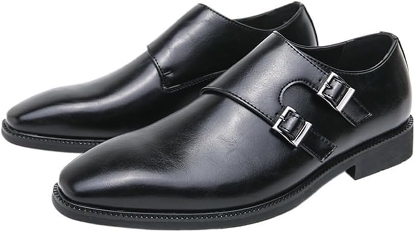 Men’s Double Monk Strap Dress Shoes – Luxury Leather Slip-On, Plain Toe, Non-Slip Sole, Business Formal Wear