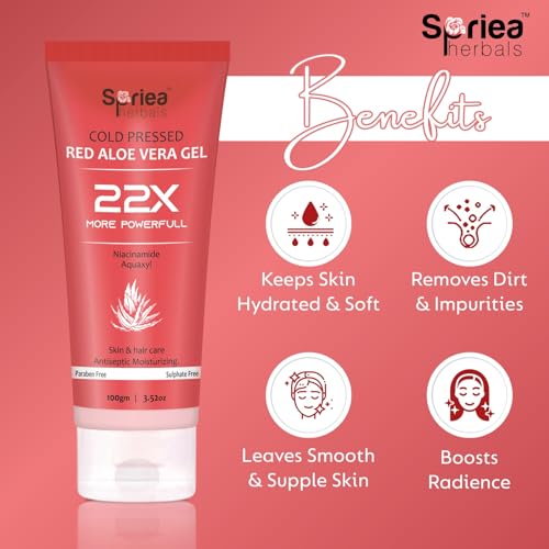 Image of Red Aloe Vera Gel - 22x More Potent | With Niacinamide & Aquaxyl | Cold Pressed | For Face, Hair & Scalp - 100g