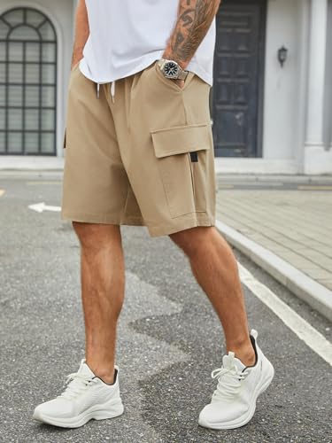 Image of Hardaddy Men's Casual Stretch Cargo Shorts Classic Drawstring Elastic Waist Relaxed Fit Work Short with 5 Pockets