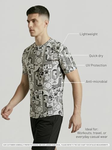 Image of TECHNOSPORT Men Printed Slim Fit Round Neck T Shirt MATPIQ Short Sleeve Polyester Tshirt for Men Gym Workout Running Casual Sports Active Quick Dry Branded