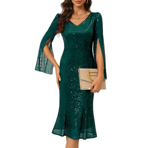 Image of COOAN Sequin Cocktail Formal Dresses for Women,Weddings Guest Evening Party Gowns Slim Midi Fishtail Dress