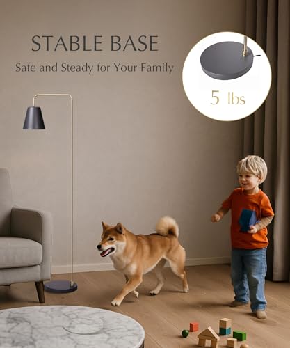 Image of HarvestLand Steady Floor Lamp, Reading Lamp for Living Room, Grey Brass | 345 Shade adjustable Reading Floor Lamp for overchair, Bedroom Lamp, home decor