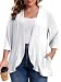 MK Shop Limited Plus Size Cardigan for Women Casual 3/4 Sleeve Lightweight Soft Open Front Cardigans with Pockets White 2XL