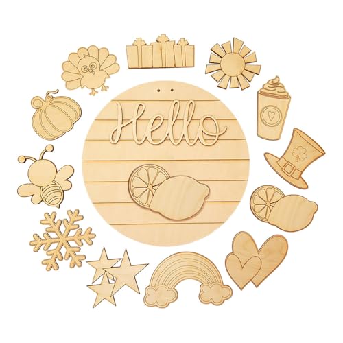 Home Decor Interchangeable Seasonal Welcome Sign DIY Unfinished Wood Front