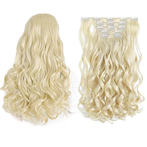 HSPJHTM Blonde Hair Extensions 18" Wavy 5 PCS Clip In Hair Piece Synthetic