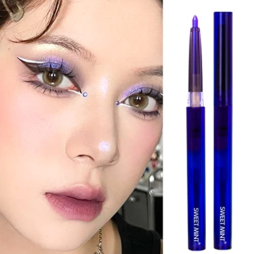 Eyeliner Pencil Purple Eyeliner, Purple Blue Gold Shifting Colors Waterproof Glitter Eyeliner Pen Mermaid Makeup, 24H Long-Lasting Metallic Colored Highlight #03 #TOP3