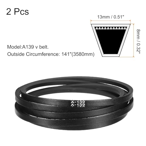 Image of uxcell 2pcs A139 or 4L1410 Classic Wrapped Rubber V-Belt, 139 inch(3530mm) Inside Circumference, A Profile V Belt