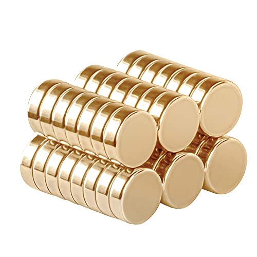 SMARTAKE 45 Pcs Refrigerator Magnets, Small Round Fridge Magnets, Multi-Use Premium Neodymium Office Magnets for Fridge, Whiteboard, Billboard in Home, Kitchen, Office and School (Gold)