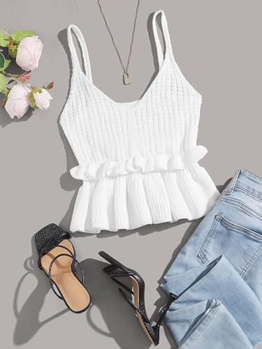 Image of SweatyRocks Women's Casual Sleeveless Peplum Tops Ruffle Hem Cropped Knit Sweater Vests Solid White
