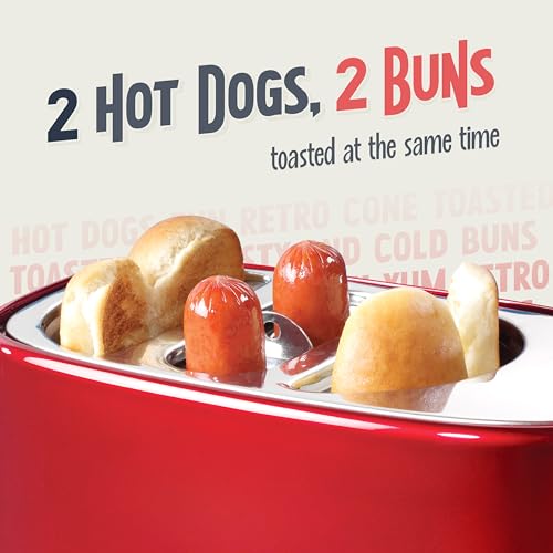 Nostalgia 2 Slot Hot Dog and Bun Toaster with Mini Tongs, Retro Toaster, Cooker that Works Chicken, Turkey, Veggie Links, Sausages Brats, Metallic Red image 4
