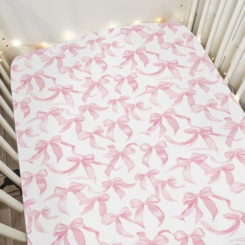 Pink Valentine's Bows Baby Crib Sheets for Boy Girl 52
