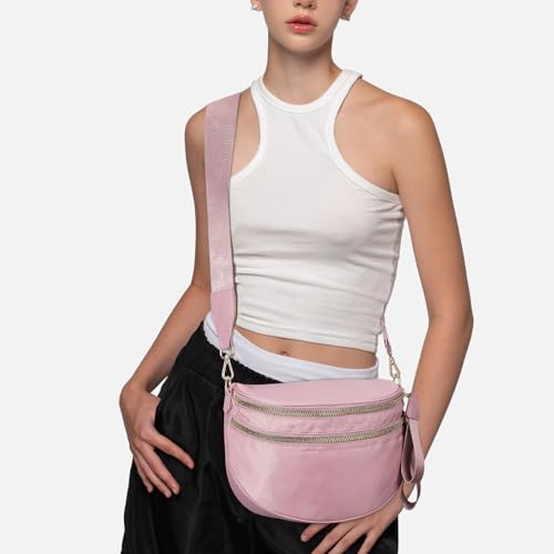 Image of hibear Checkered Crossbody Bag Spacious Bum Bags for Women Nylon Crossbody Fanny Packs Checkered Purse Belt Wallet
