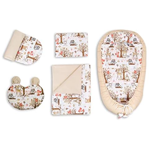 PIMKO 5tlg. Baby Bett Kuschelnest-Set inkl. 55x90cm Babynest Babydecke Baby- Matratze Nestchen für Babys 100% Baumwolle Super Weich babynestchen Baby-Kokon (Mocca) Cover