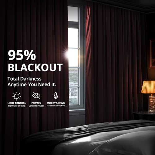 HPD Half Price Drapes Signature Velvet Thermal Blackout Curtains for Living Room 120 Inch Long (1 Panel) Rod Pocket Insulated Blackout Curtains for Bedroom Window Curtains, 100W x 120L, Burgundy