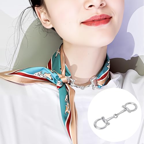2 Pcs Horsebit Silk Scarf Buckle, Gold Silver Scarf Ring Clip for Women, Silk Scarves Pin Shawl Buckles3