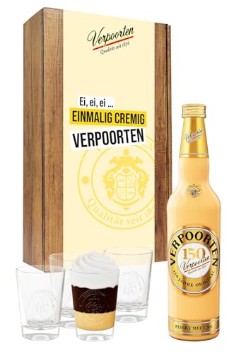 Geschenkset mit 0,7 L VERPOORTEN ORIGINAL Eierlikör 20%vol und 4 'Wappen'-Gläser