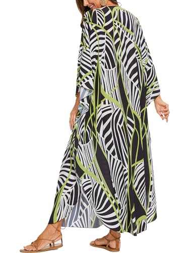 Image of Moss Rose Kaftan Dresses for Women V Neck Summer Swimsuit Cover up Caftan Maxi Beach Dresses