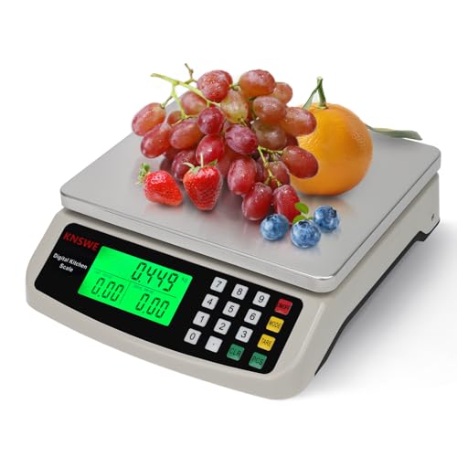 KNSWE Large Digital Kitchen Scale 40KG/1G Weigh Food Scales Stainless Steel for Meal Prep Cooking Meat Baking Bread Tare Function Accurate Counting for Parts and Coins with Full View LCD Display