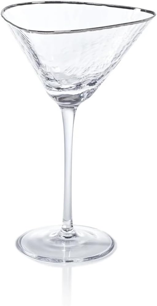 Zodax Aperitivo Triangular Stemware or Glassware - Clear with Platinum Rim - Sets of 4 (Wine)