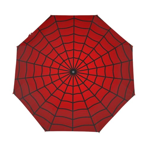 Ackutea Kids Travel Umbrella for Rain - Red Spider Web Windproof Small Cute Automatic Reverse Fold Umbrellas Auto Open Close Compact Umbrella for Commute Backpack Car Thoughtful Gift for Boys