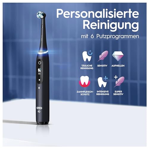 Oral-B iO Series 8 Plus Edition Doppelpack Elektrische Zahnbürste/Electric Toothbrush, PLUS 4 Aufsteckbürsten, 6 Modi für Zahnpflege, Reiseetui, Designed by Braun, black/violet – Bild 5