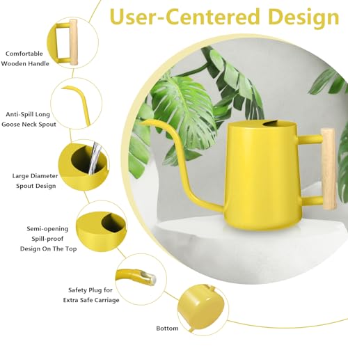 Image of Watering Can Indoor Plants, 35oz Small Stainless Steel Metal Watering Can Modern Decorative Watering Pot with Long Spout for Indoor House Plant Bonsai Garden Flowers (Yellow)