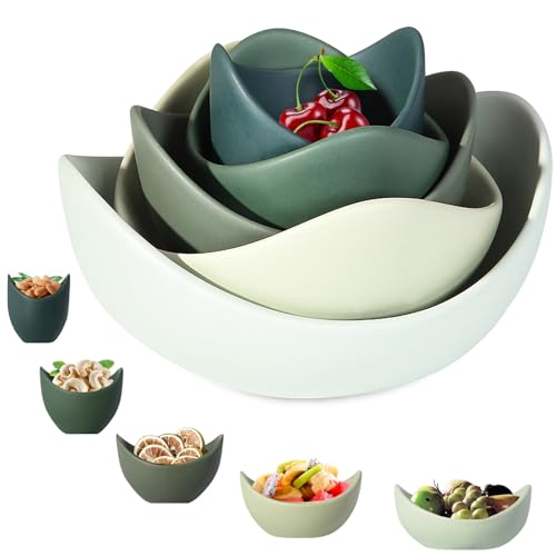 Notakia Salad Decorative Bowls Lotus Shaped Pasta Bowls Dishwasher Safe, Unique Angled Ceramic Bowls for Salad, Pasta, Soup, Rice, Prep, Ideal for Restaurant (Green)